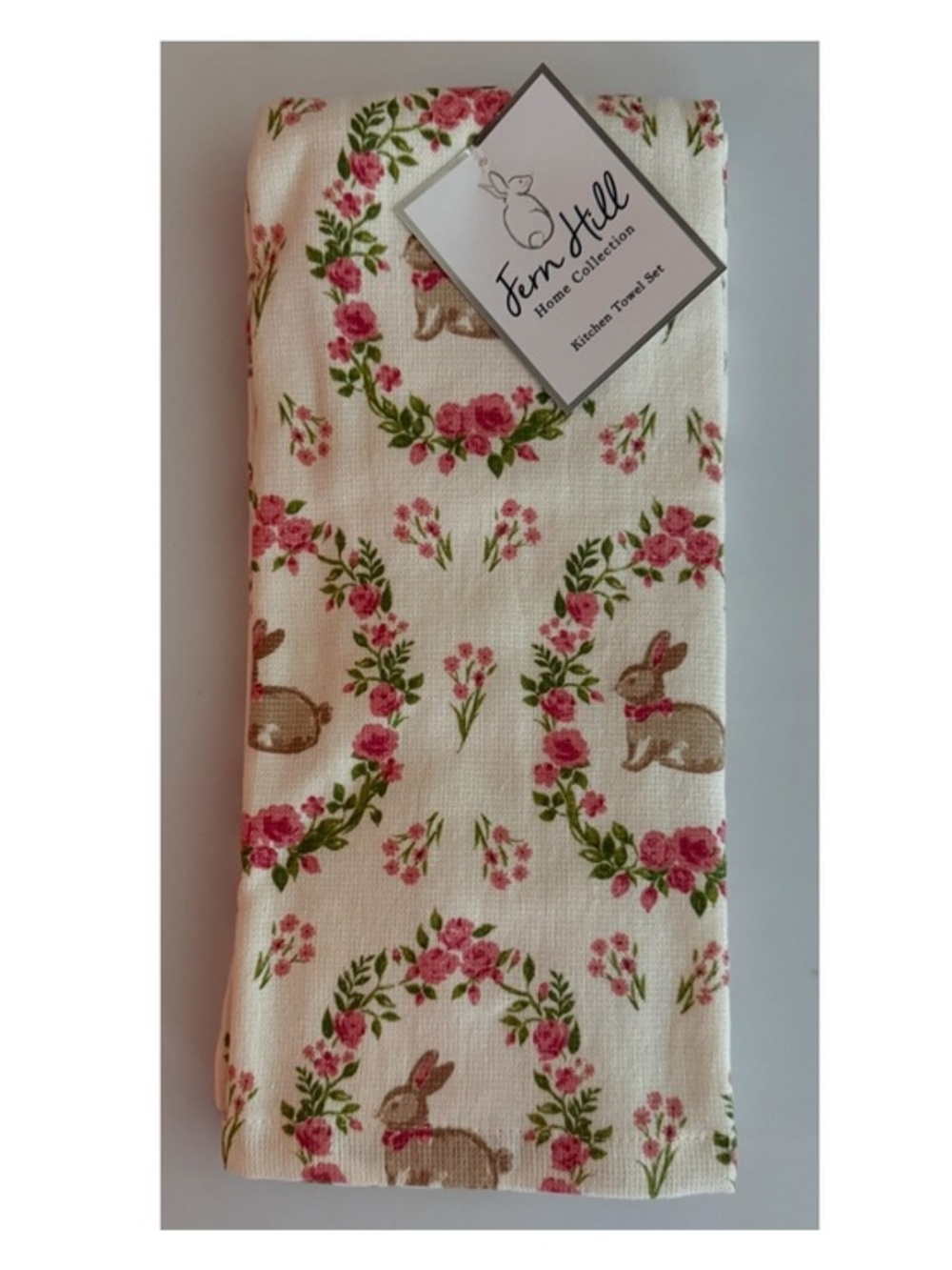 Fern Hill nwt Floral & Bunny Rabbit Kitchen Towel Set